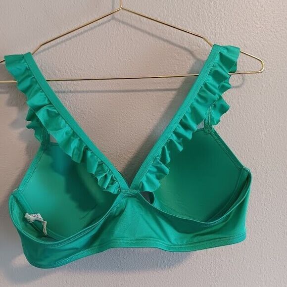 Aerie Brooke Bikini Top Size 36 C Green Underwire Push Up Ruffle Swim - Picture 3 of 4